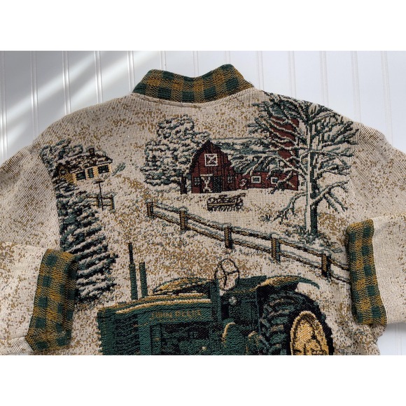 vtg‎ John Deere Scene Weavers country farm tractor woven tapestry jacket coat - Picture 8 of 8